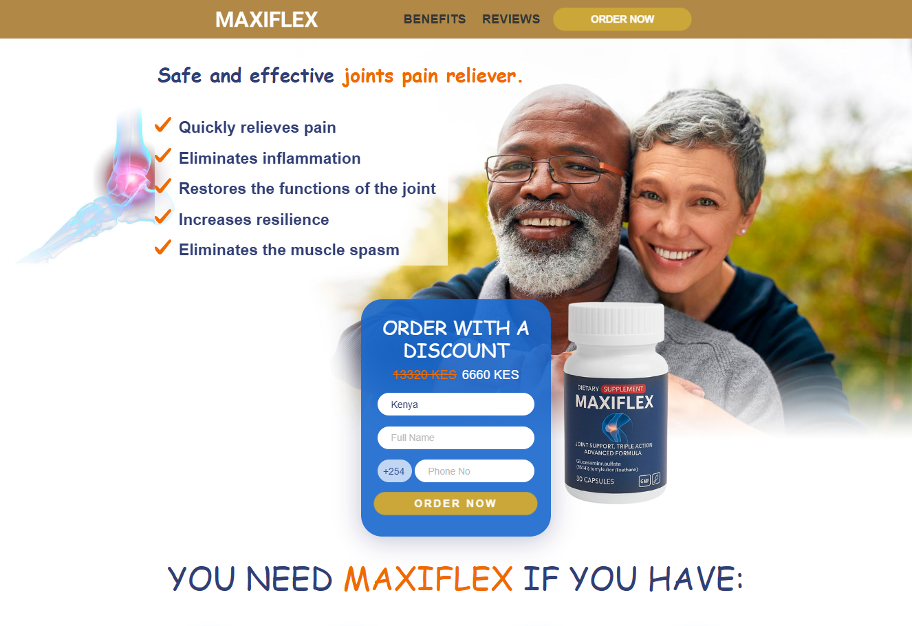 Maxiflex product image showing supplement bottle