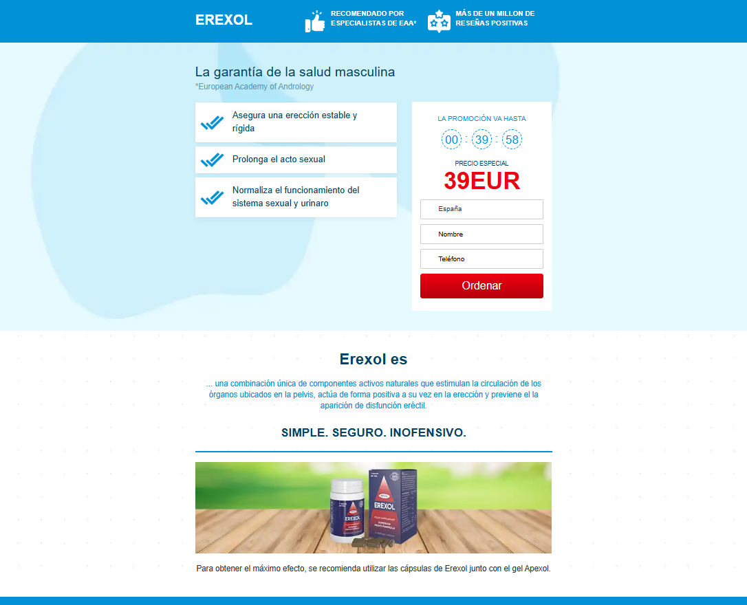 Imagen de Erexol mostrando su fórmula natural